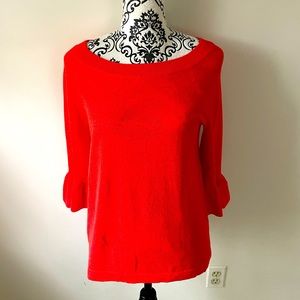 Ruffled 3/4 Sleeve Cupio Sweater - vibrant orange - lightweight & fun!